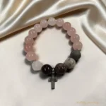 Дамска гривна VALLREY „Агапе“ от естествен розов кварц със стоманен кръст - Image 2
